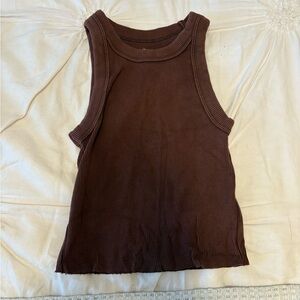Aerie Brown Ribbed High Neck Tank Top